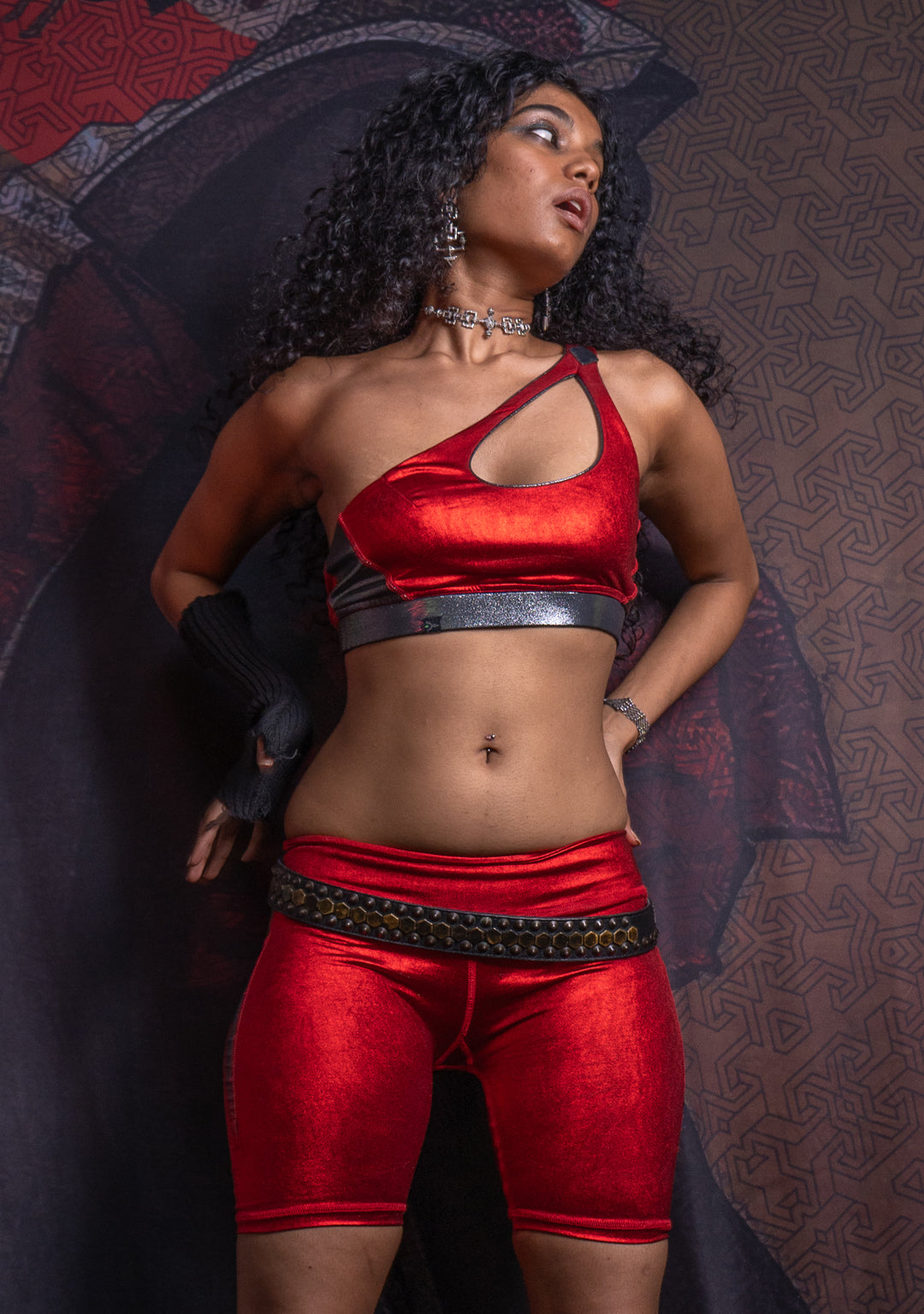 Woman Combo Crop Drop / Metalic Licra - RED